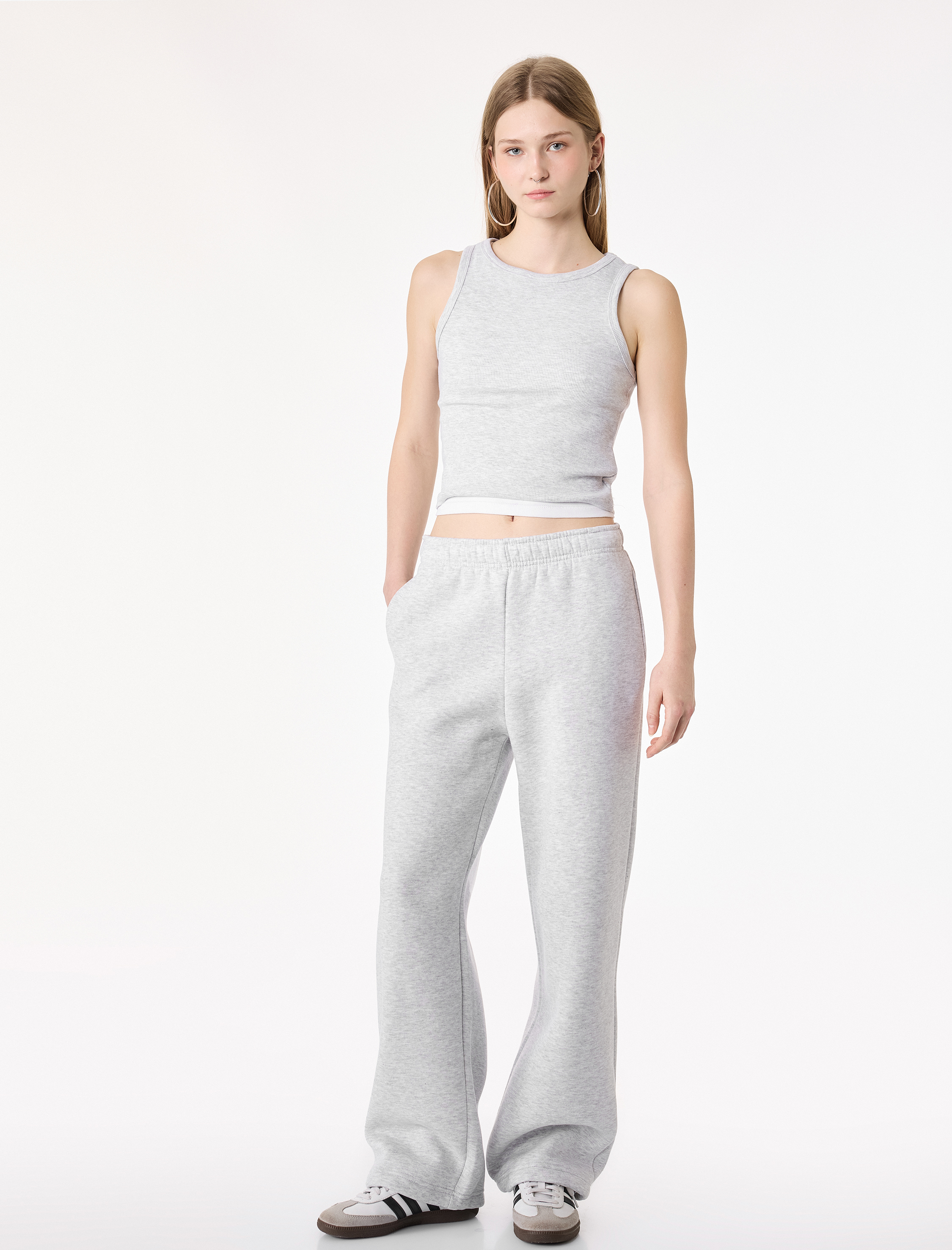   Şardonlu Beli Lastikli Rahat Kalıp Geniş Paça Eşofman Altı