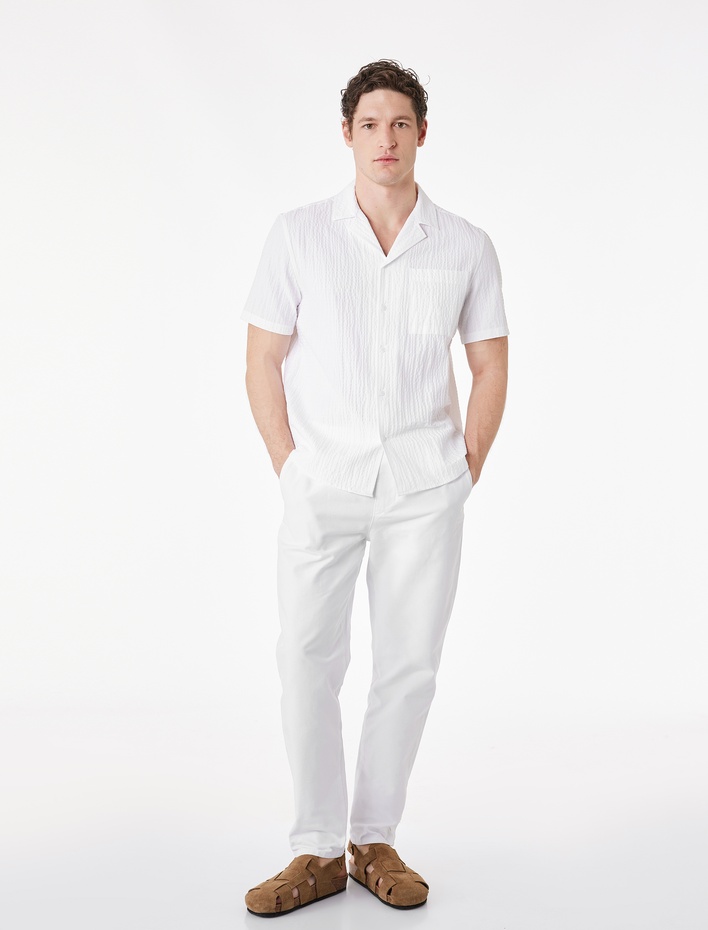  Regular Fit Kısa Kollu Cepli Dokulu Devrik Yaka Gömlek