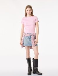 Pamuklu Kısa Kollu Korse Detaylı Bisiklet Yaka Tişört