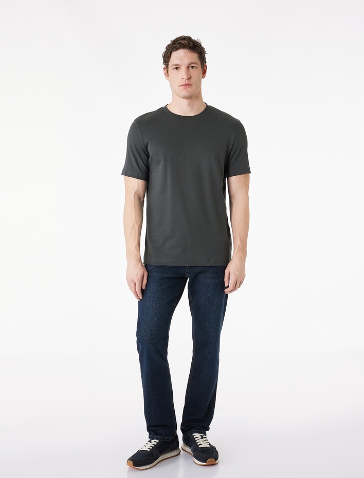  Regular Fit Kısa Kollu Pamuklu Bisiklet Yaka Tişört