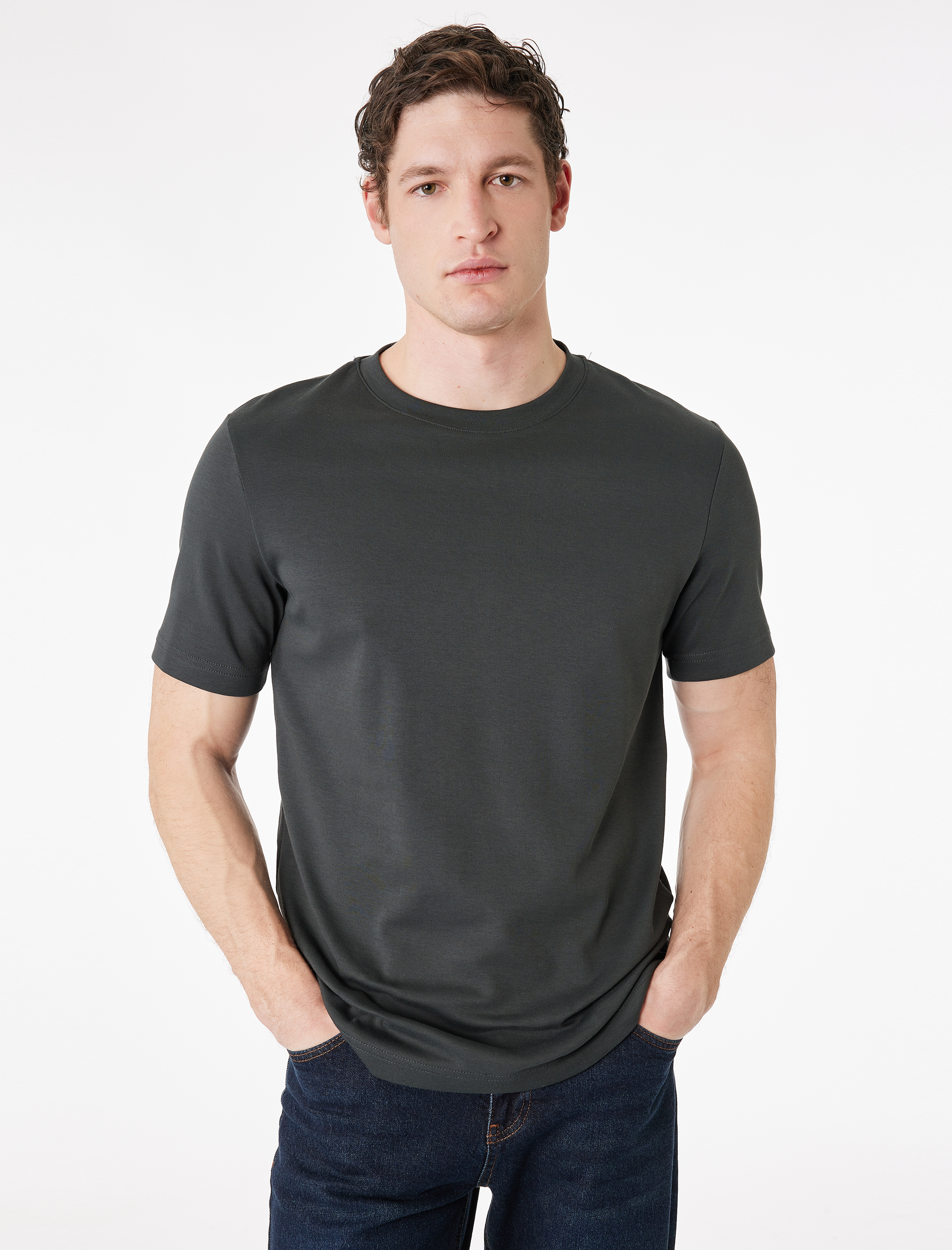   Regular Fit Kısa Kollu Pamuklu Bisiklet Yaka Tişört