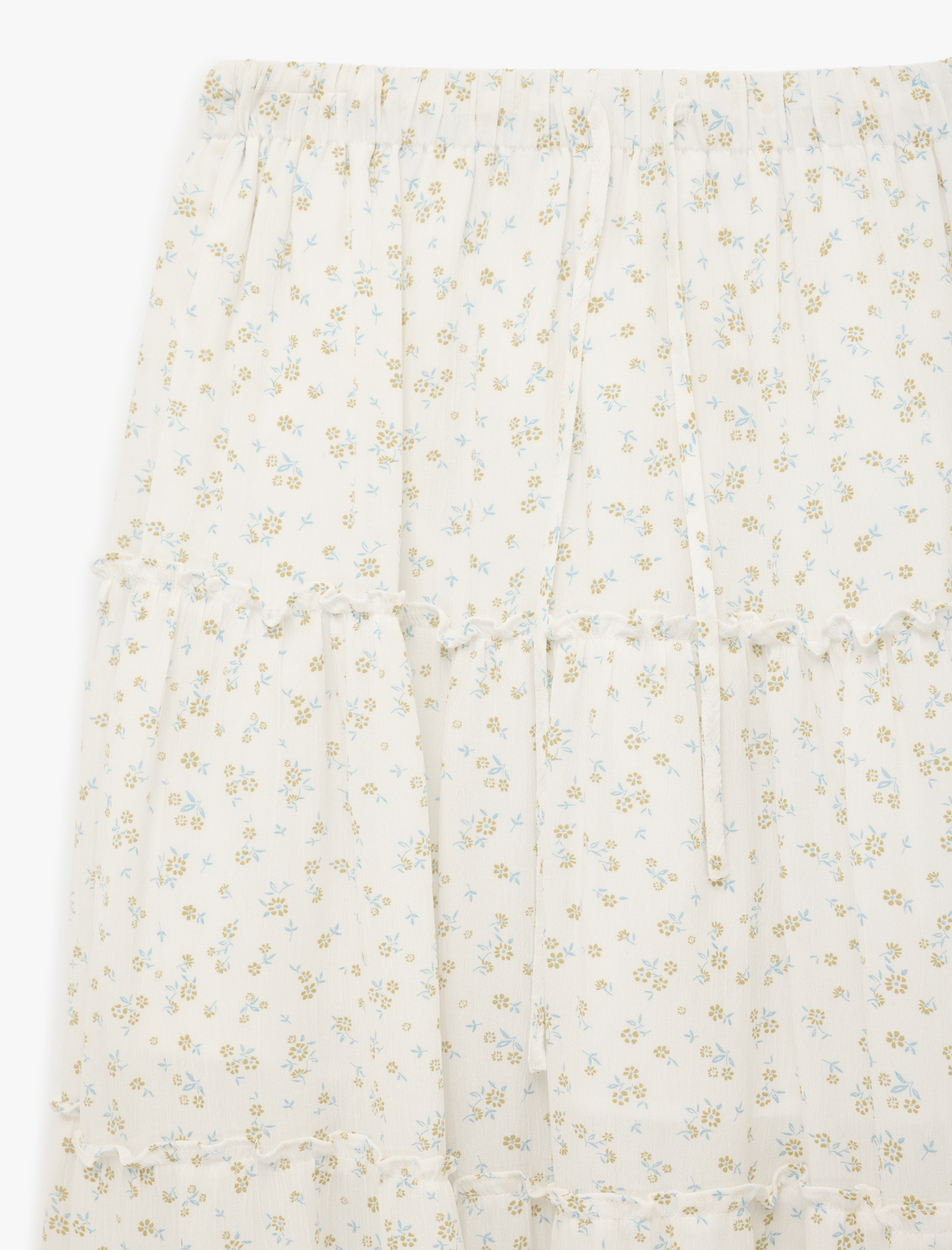   Viskon Katlı Volanlı Beli Bağcıklı Çiçekli Uzun Etek