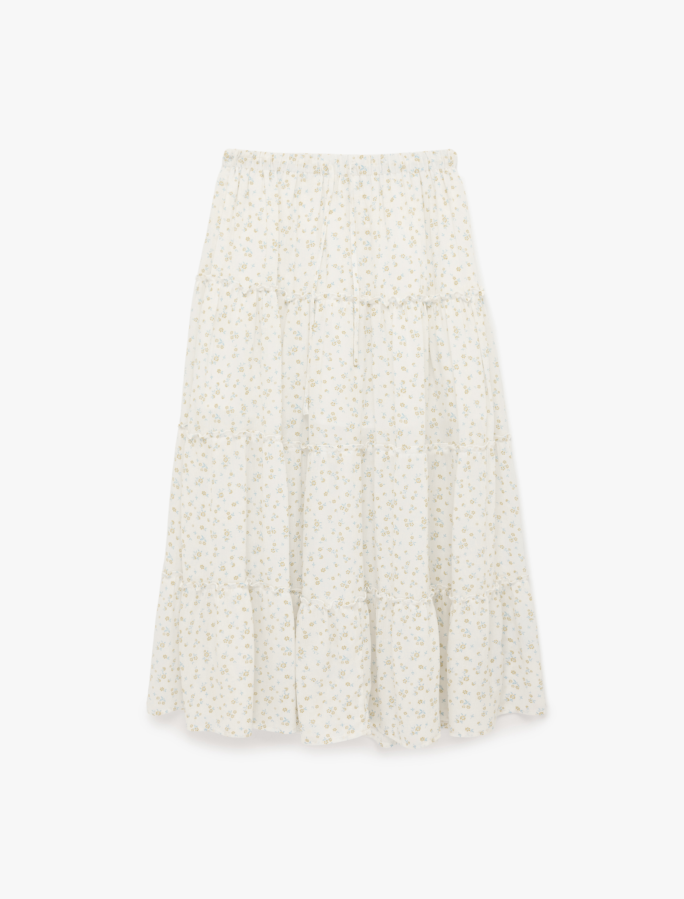   Viskon Katlı Volanlı Beli Bağcıklı Çiçekli Uzun Etek