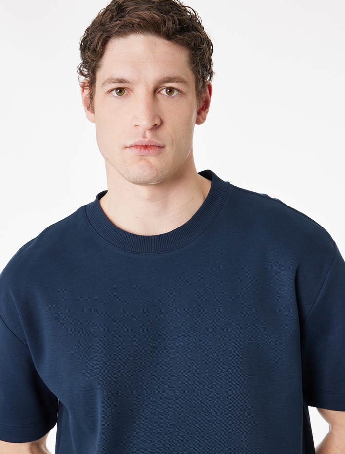  Rahat Kalıp Kısa Kollu Pike Kumaş Pamuklu Bisiklet Yaka Basic Tişört