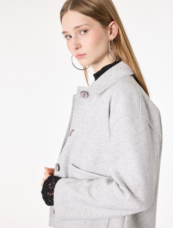  Rahat Kalıp Düğmeli Cepli Uzun Kollu Klasik Yaka Kaşe Sweatshirt