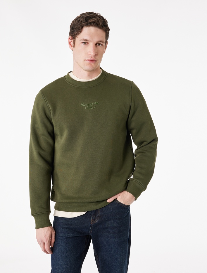  Uzun Kollu Şardonlu Bisiklet Yaka Baskılı Sweatshirt