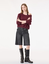 Uzun Kollu Yumuşak Dokulu Omzu Açık Tişört