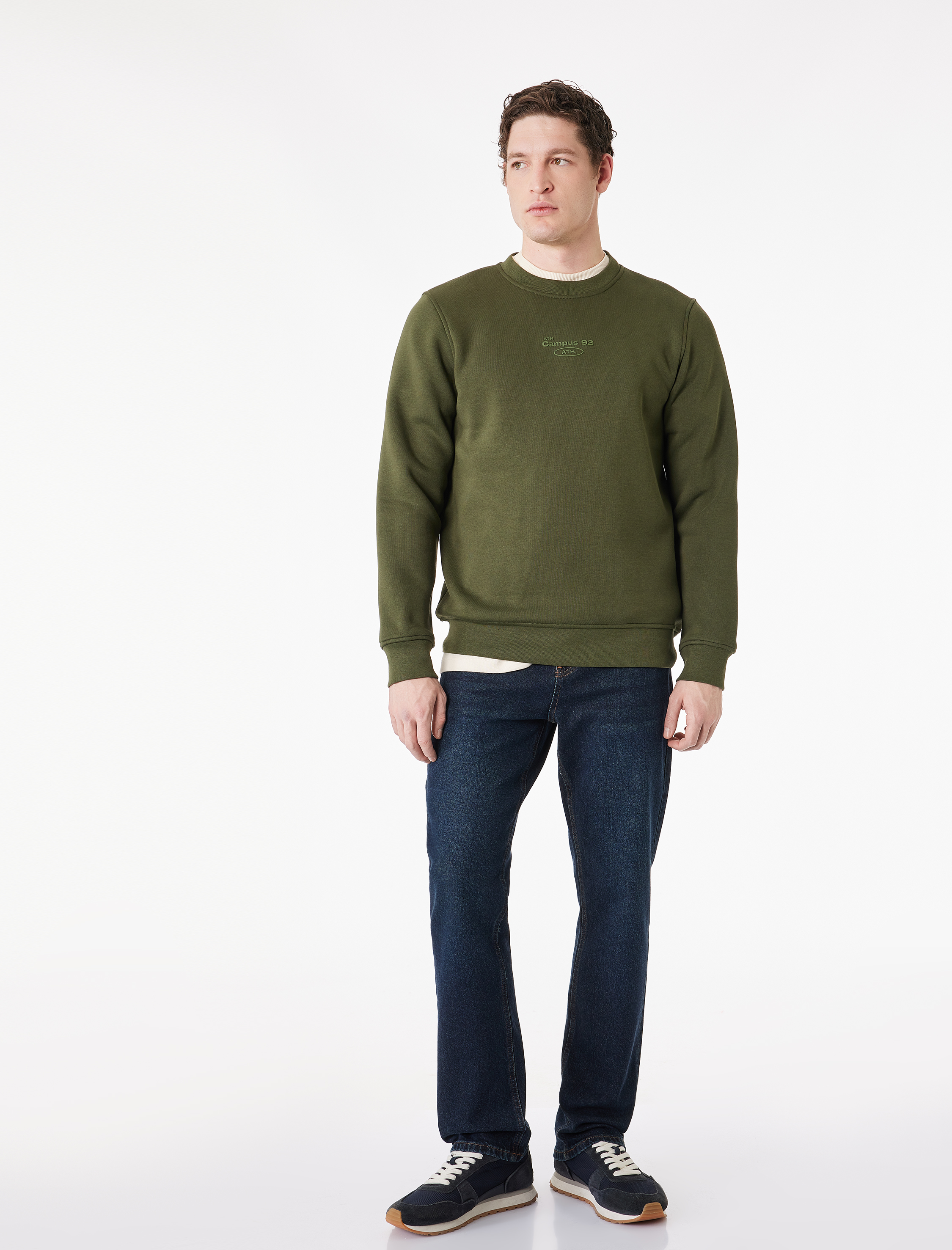   Uzun Kollu Şardonlu Bisiklet Yaka Baskılı Sweatshirt