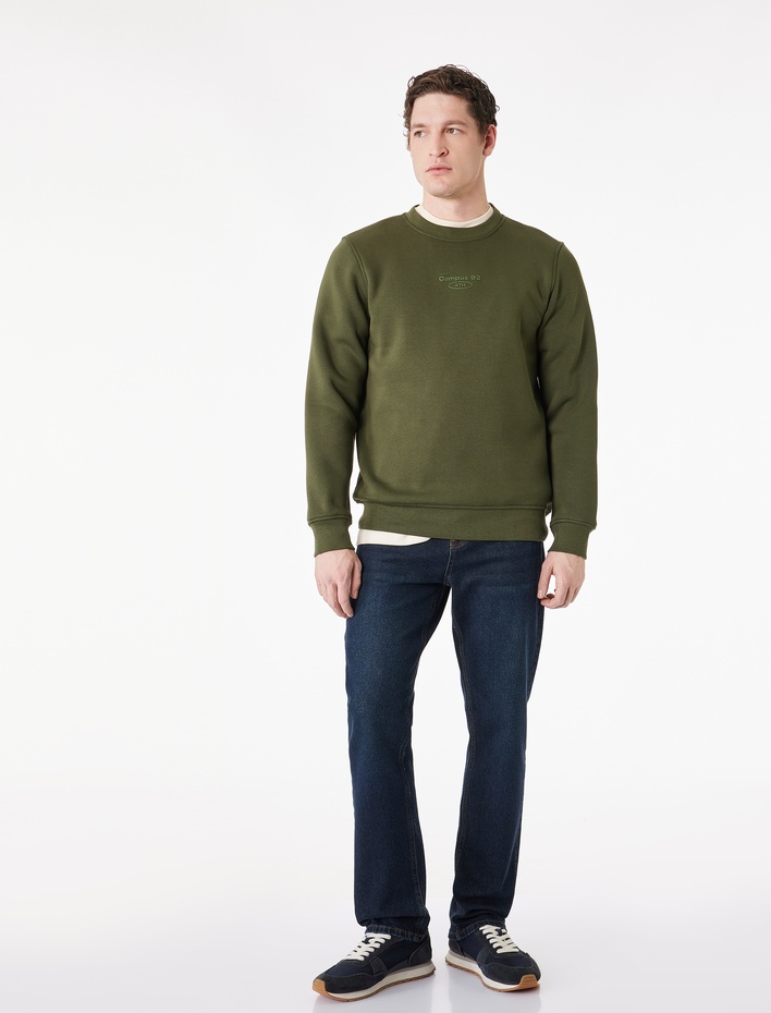  Uzun Kollu Şardonlu Bisiklet Yaka Baskılı Sweatshirt