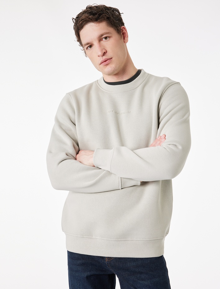  Uzun Kollu Şardonlu Bisiklet Yaka Baskılı Sweatshirt