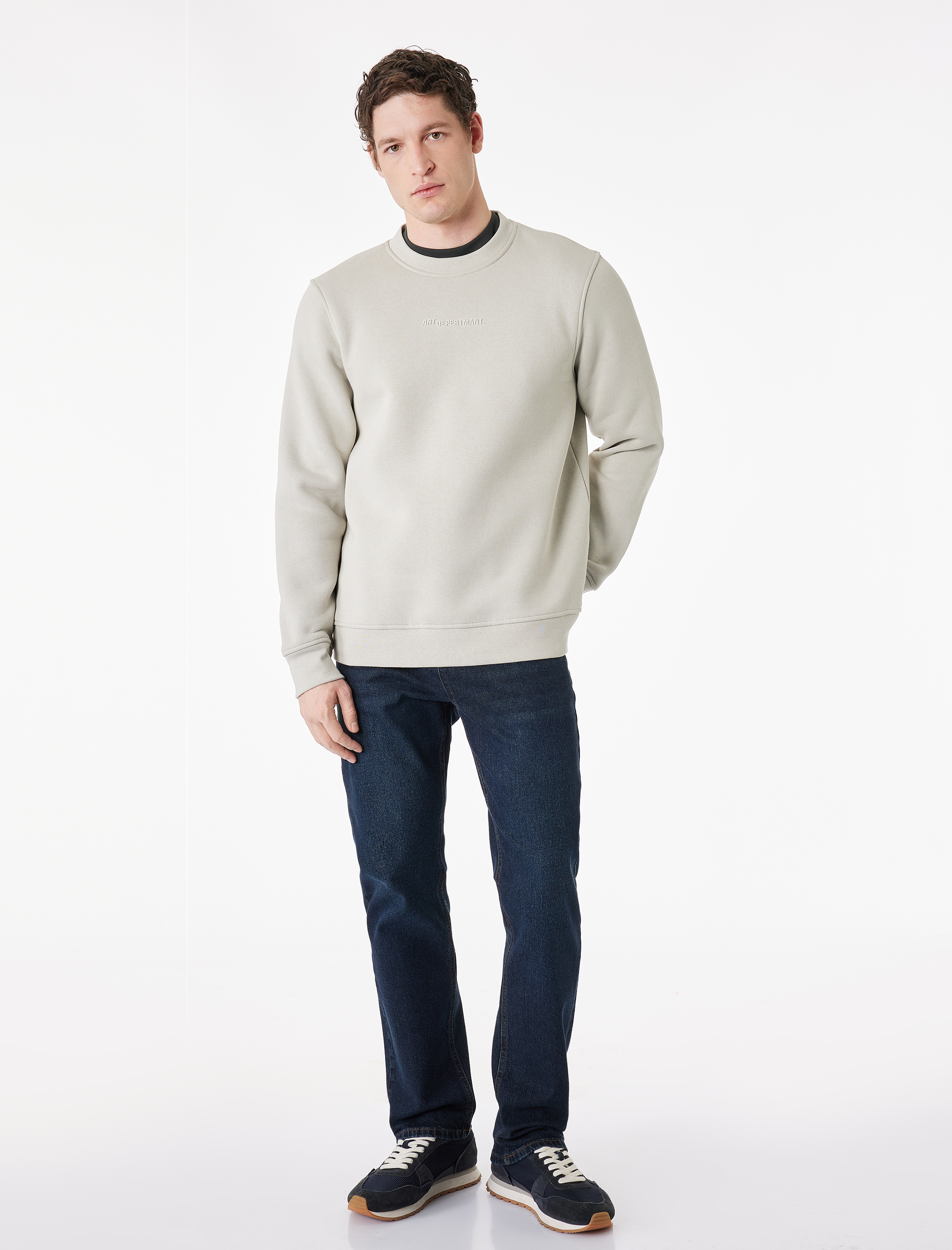   Uzun Kollu Şardonlu Bisiklet Yaka Baskılı Sweatshirt