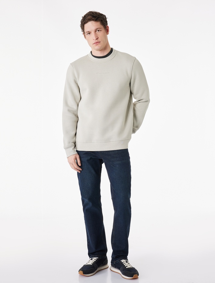  Uzun Kollu Şardonlu Bisiklet Yaka Baskılı Sweatshirt