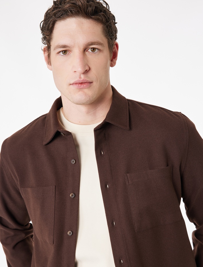  Regular Fit Cepli Klasik Yaka Uzun Kollu Gömlek