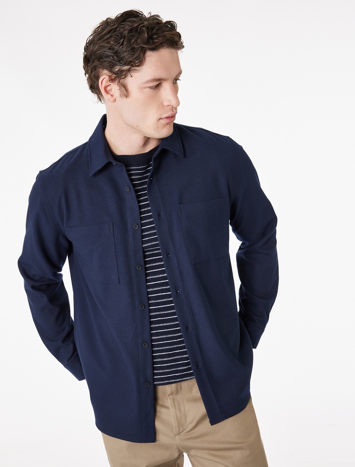  Regular Fit Cepli Klasik Yaka Uzun Kollu Gömlek