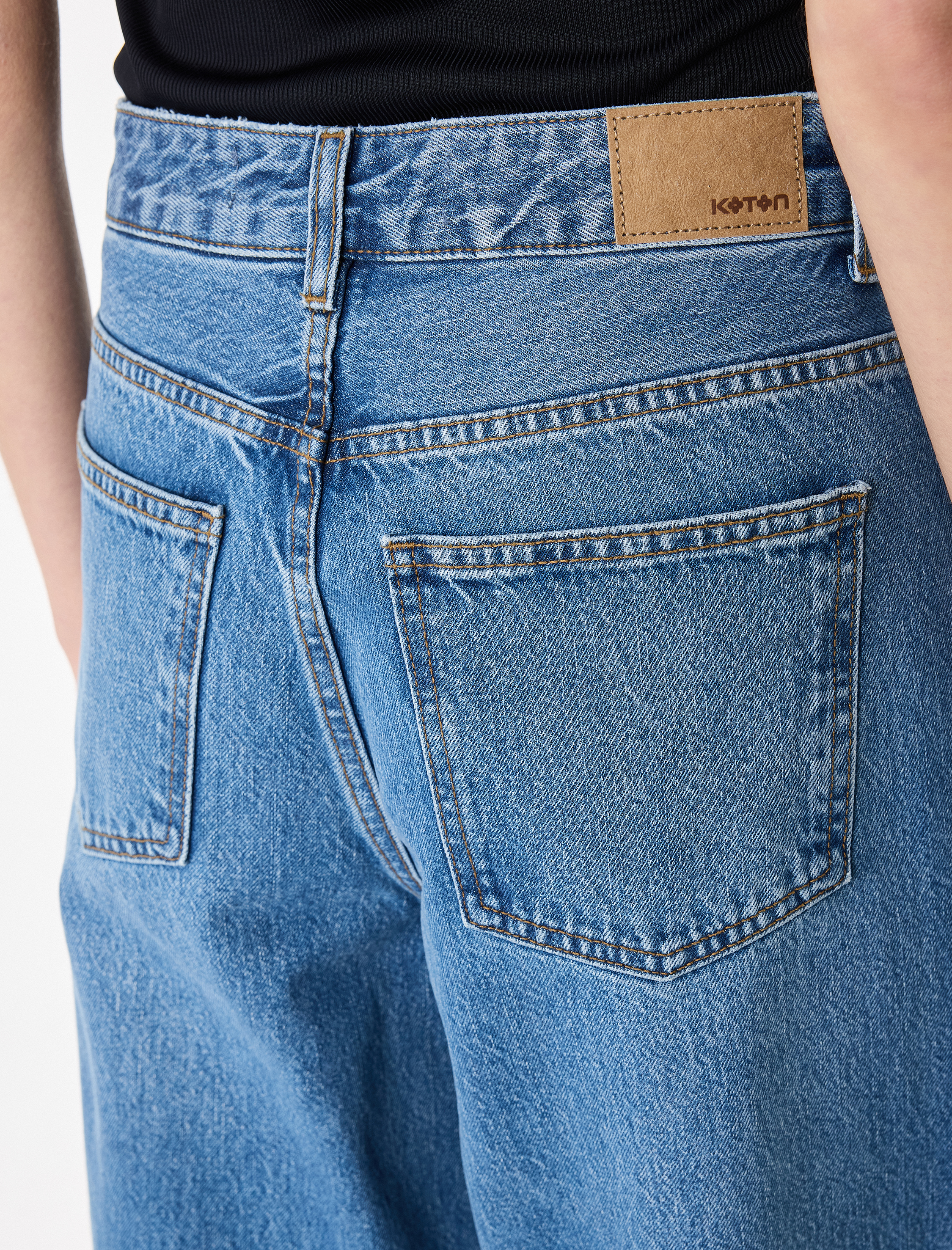   Pamuklu Yüksek Bel Yıpratılmış Geniş Paça Denim Pantolon - Wide Leg Jeans