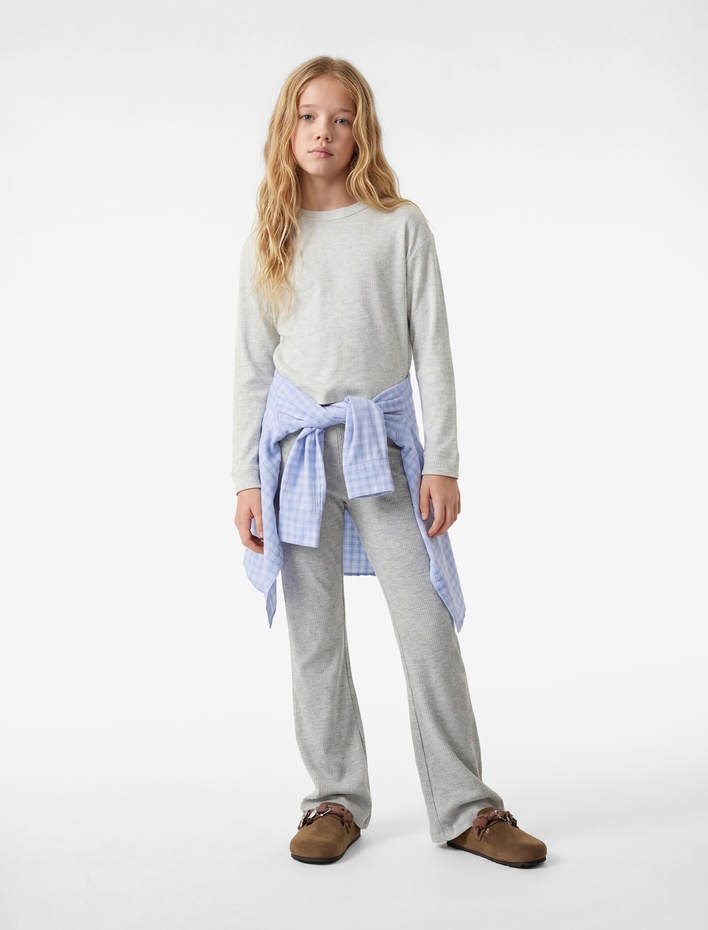 Kız Çocuk Kaşkorse Yumuşak Dokulu Uzun Kollu Bisiklet Yaka Tişört