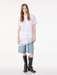 Kısa Kollu Bisiklet Yaka Arkası Baskılı Oversize Tişört