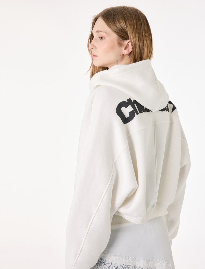  Şardonlu Balon Kol Simli Kanguru Cepli Kapüşonlu Fermuarlı Oversize Sweatshirt