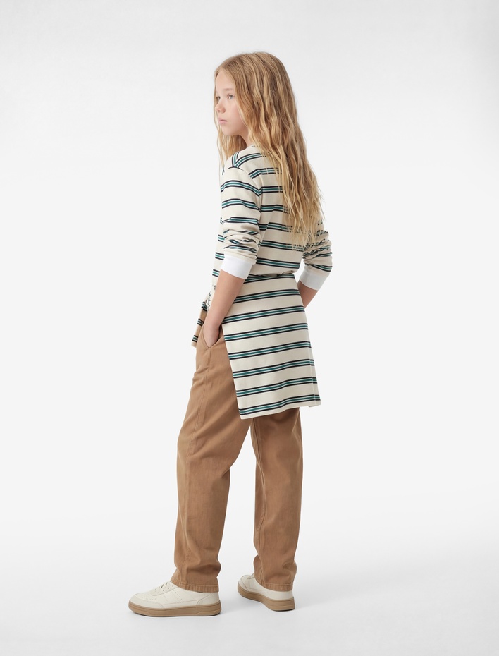 Kız Çocuk Pamuklu Bisiklet Yaka Uzun Kollu Çizgili Tişört