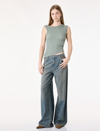 Slim Fit Bürümcük Asimetrik Kolsuz Bluz