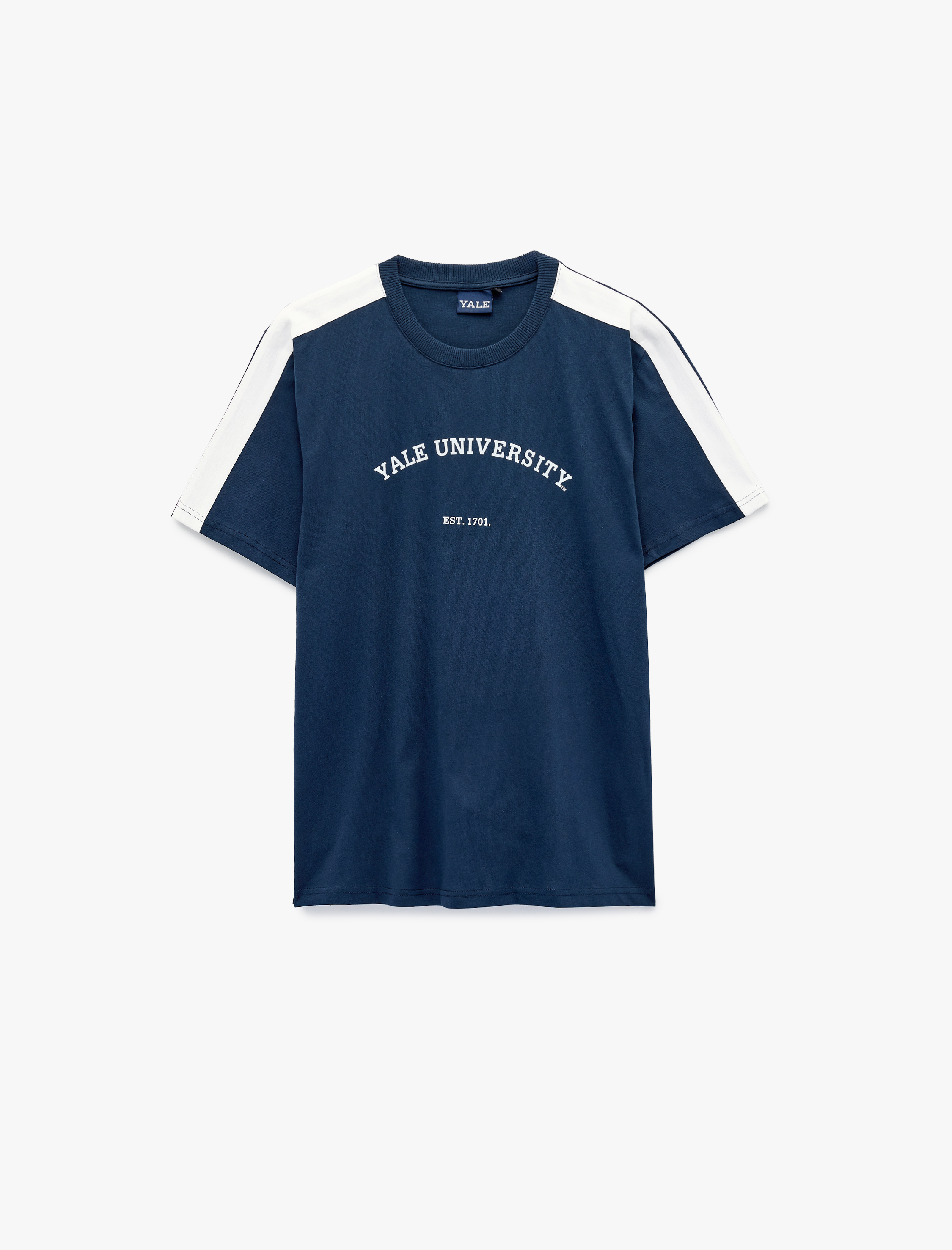   Regular Fit Kısa Kollu Bisiklet Yaka Renk Bloklu Baskılı Lisanslı Yale Tişört