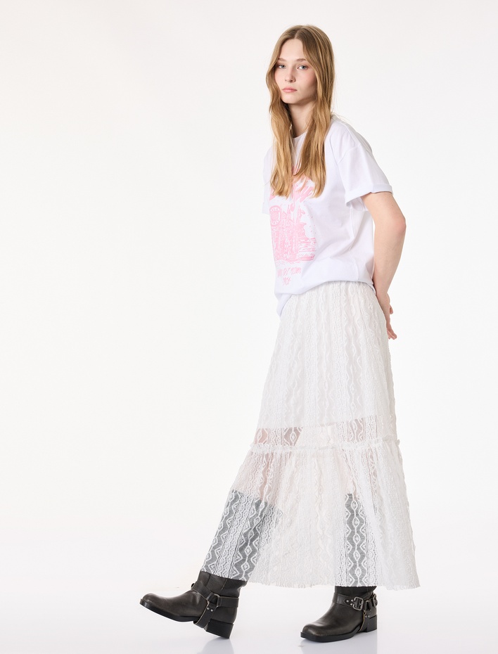  Katlı Yüksek Bel Fisto Midi Etek