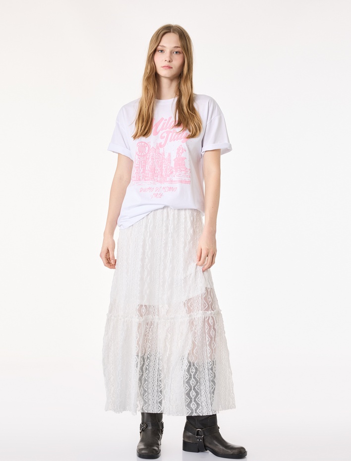  Katlı Yüksek Bel Fisto Midi Etek