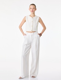 Slim Fit Bisiklet Yaka Gold Düğmeli Floral Dokulu Yelek