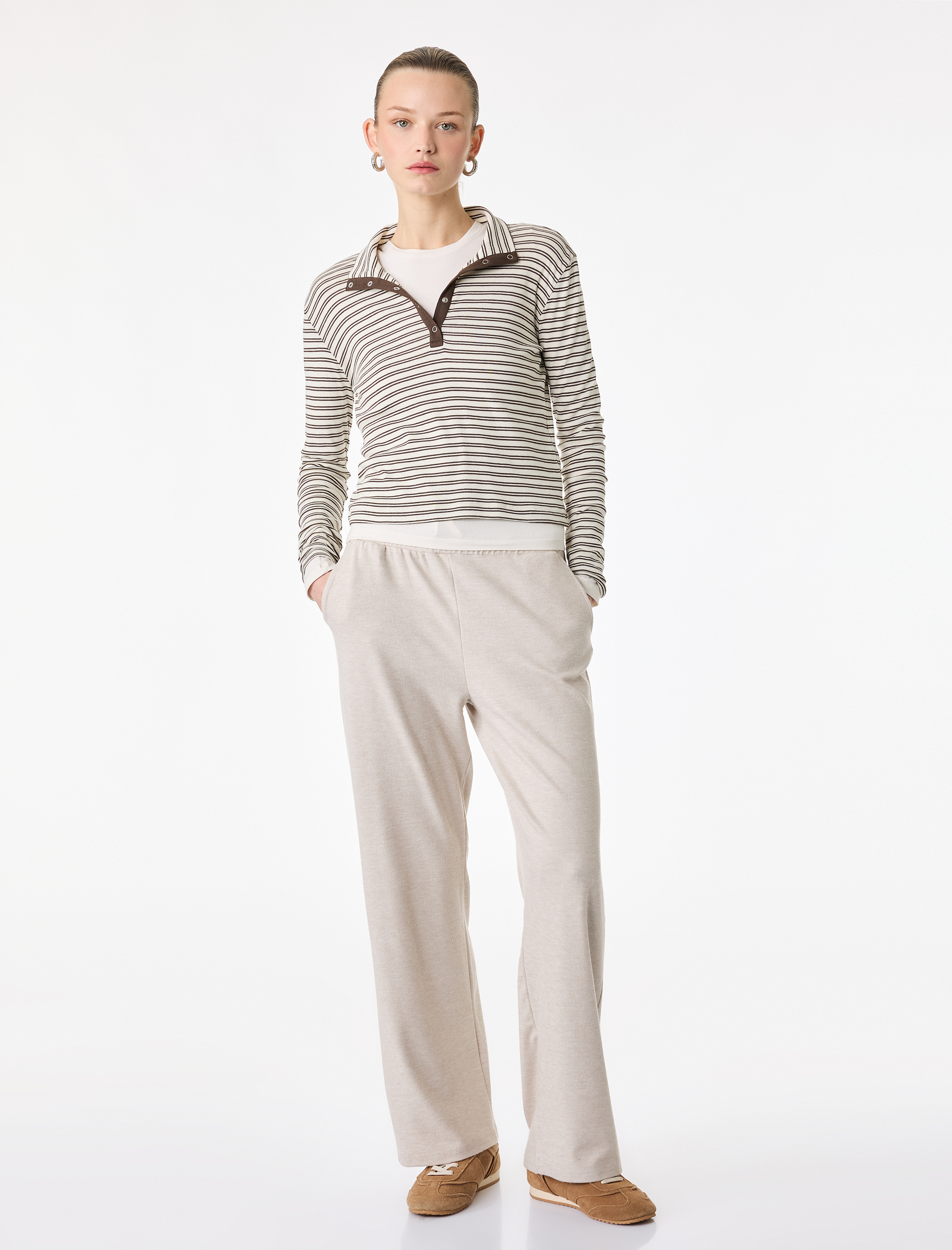   Rahat Kalıp Viskon Karışımlı Cepli Beli Bağcıklı Geniş Paça Eşofman Altı