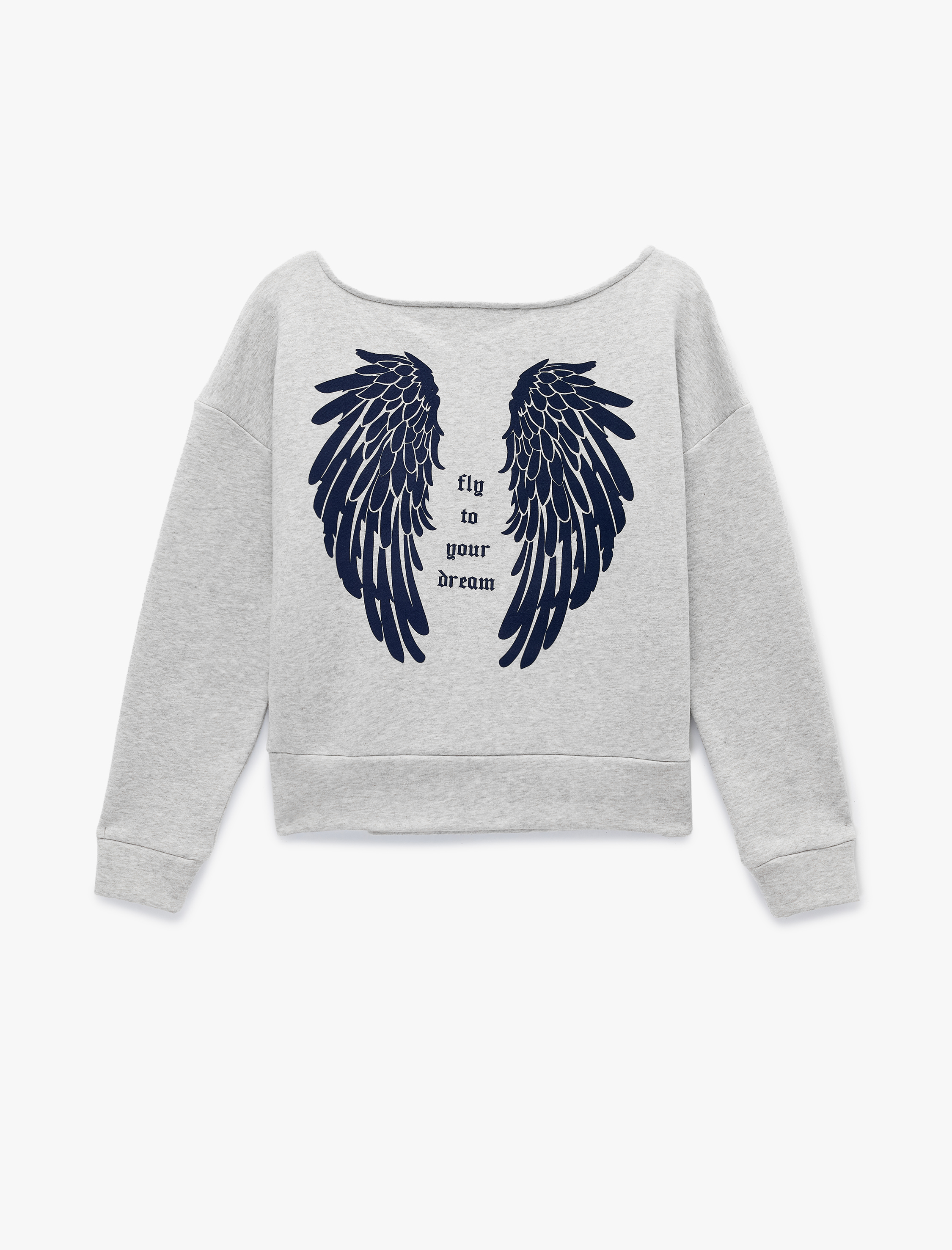   Modal Karışımlı Rahat Kalıp Kayık Yaka Arkası Baskılı Sweatshirt