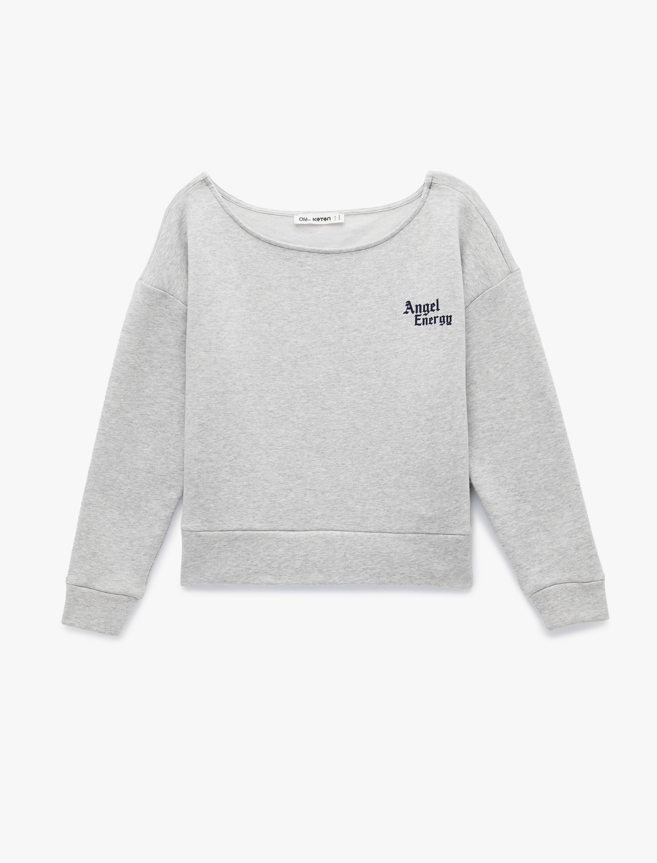   Modal Karışımlı Rahat Kalıp Kayık Yaka Arkası Baskılı Sweatshirt