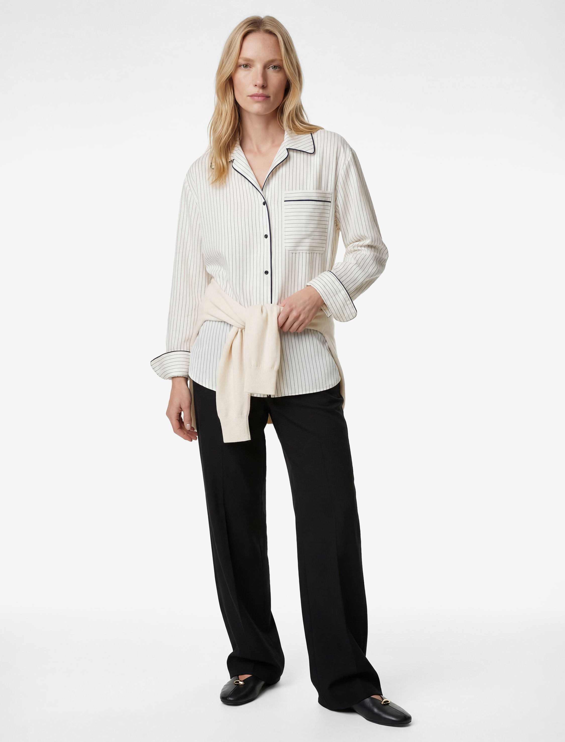   Uzun Kollu Cep Detaylı Çizgili Oversize Gömlek