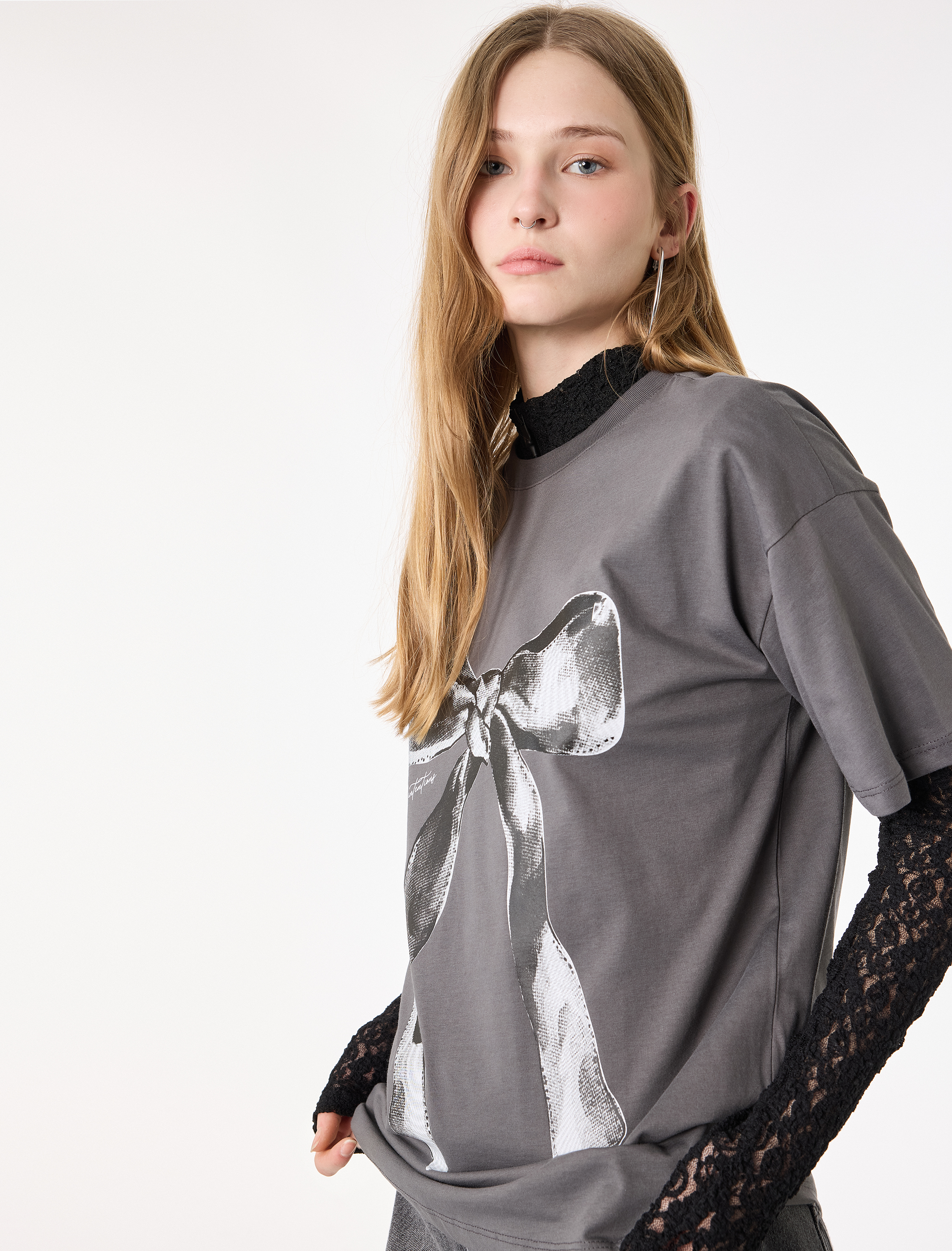   Fiyonk Baskılı Kısa Kollu Bisiklet Yaka Pamuklu Oversize Tişört