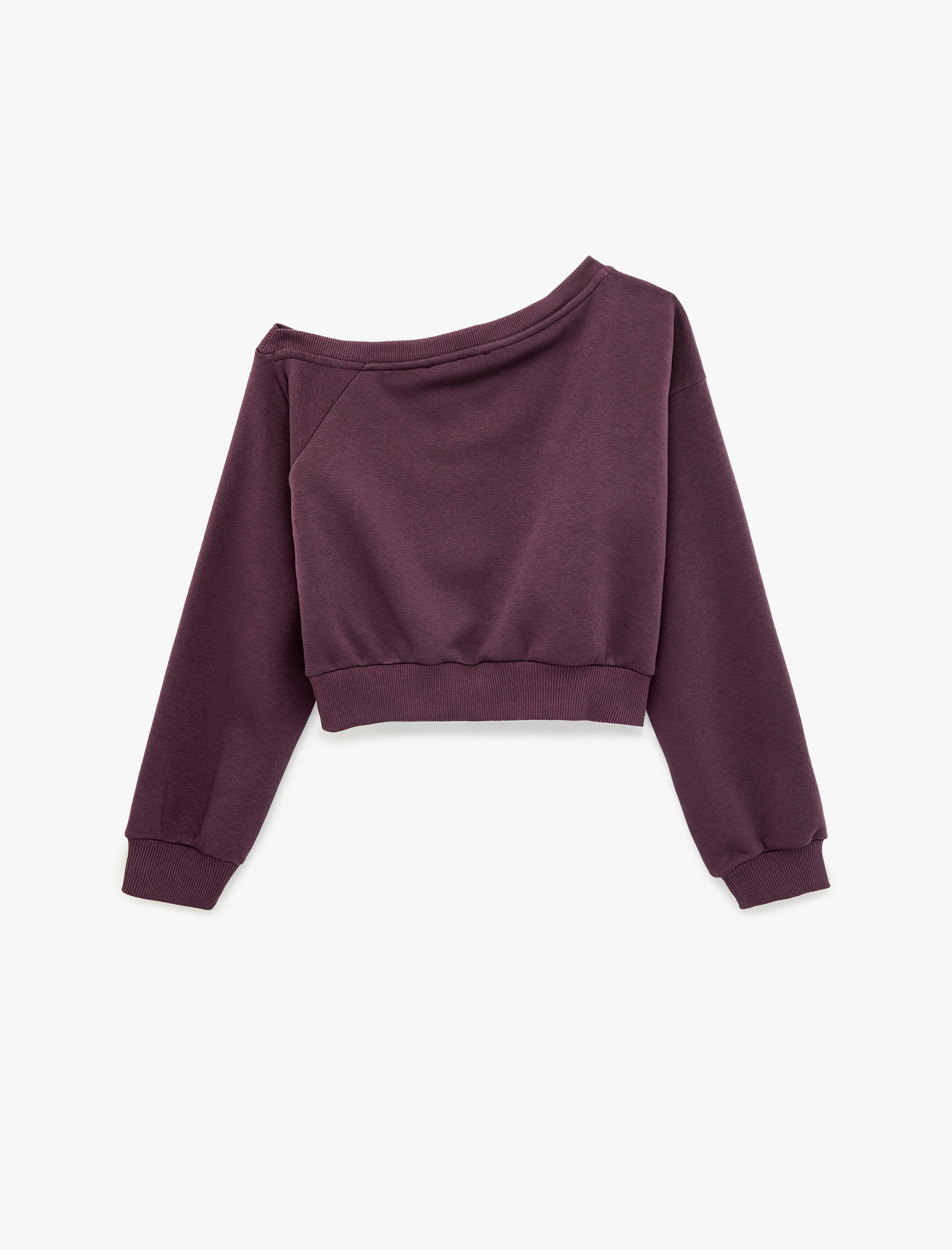   Üç İplik Şordonlu Uzun Kollu Asimetrik Yaka Omzu Açık Sweatshirt