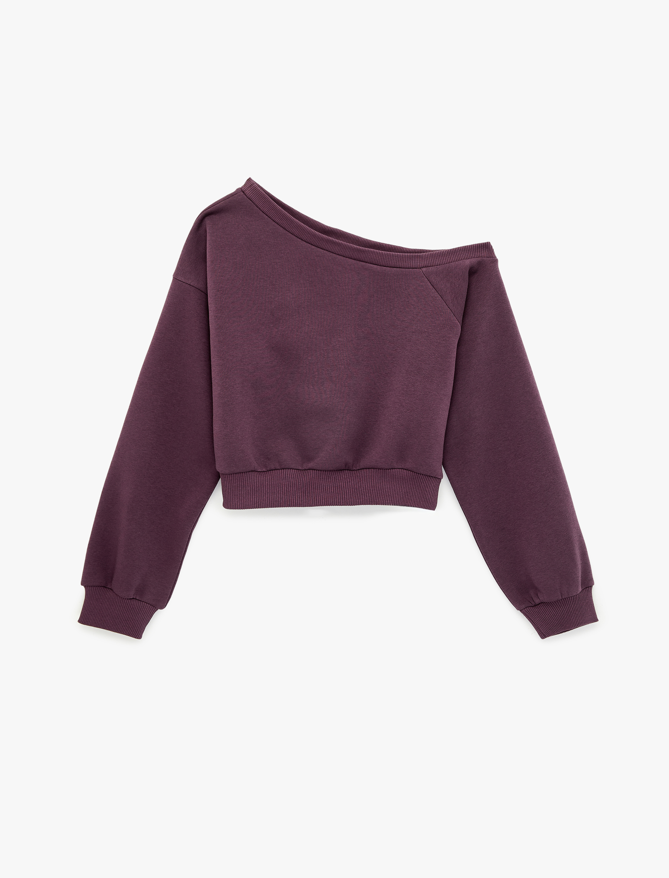   Üç İplik Şordonlu Uzun Kollu Asimetrik Yaka Omzu Açık Sweatshirt