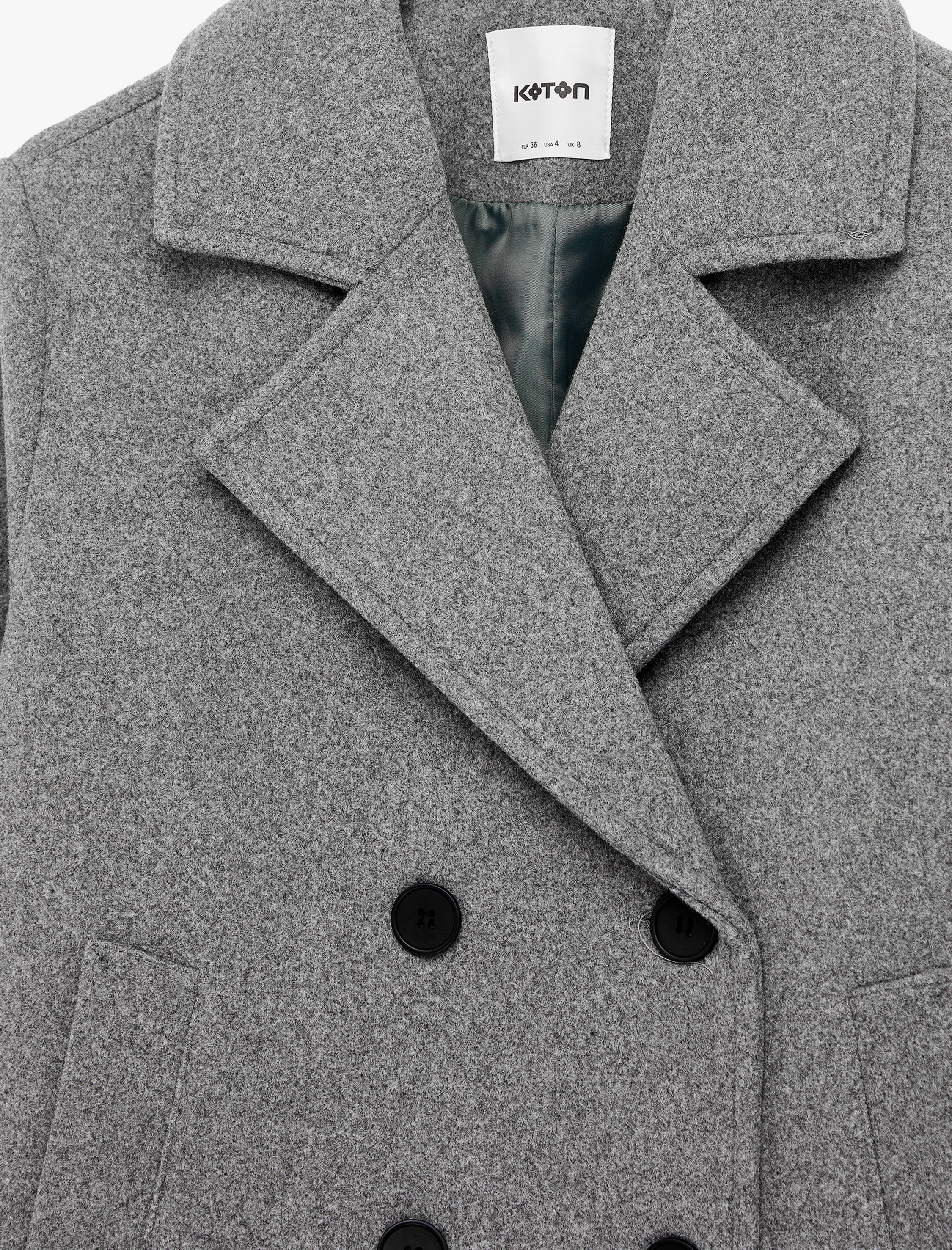   Uzun Kollu Düğmeli Cepli Kruvaze Kısa Kaşe Ceket