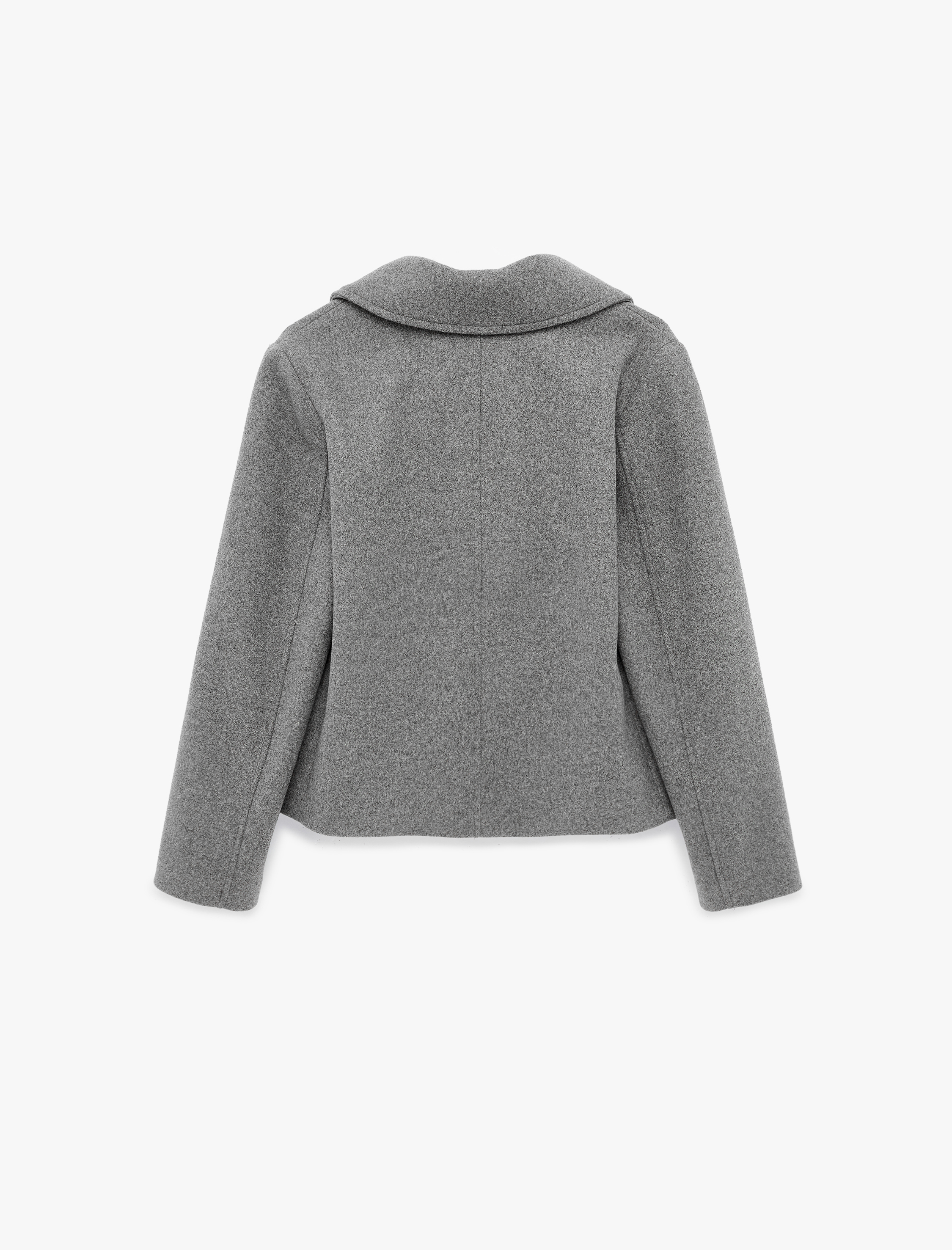   Uzun Kollu Düğmeli Cepli Kruvaze Kısa Kaşe Ceket