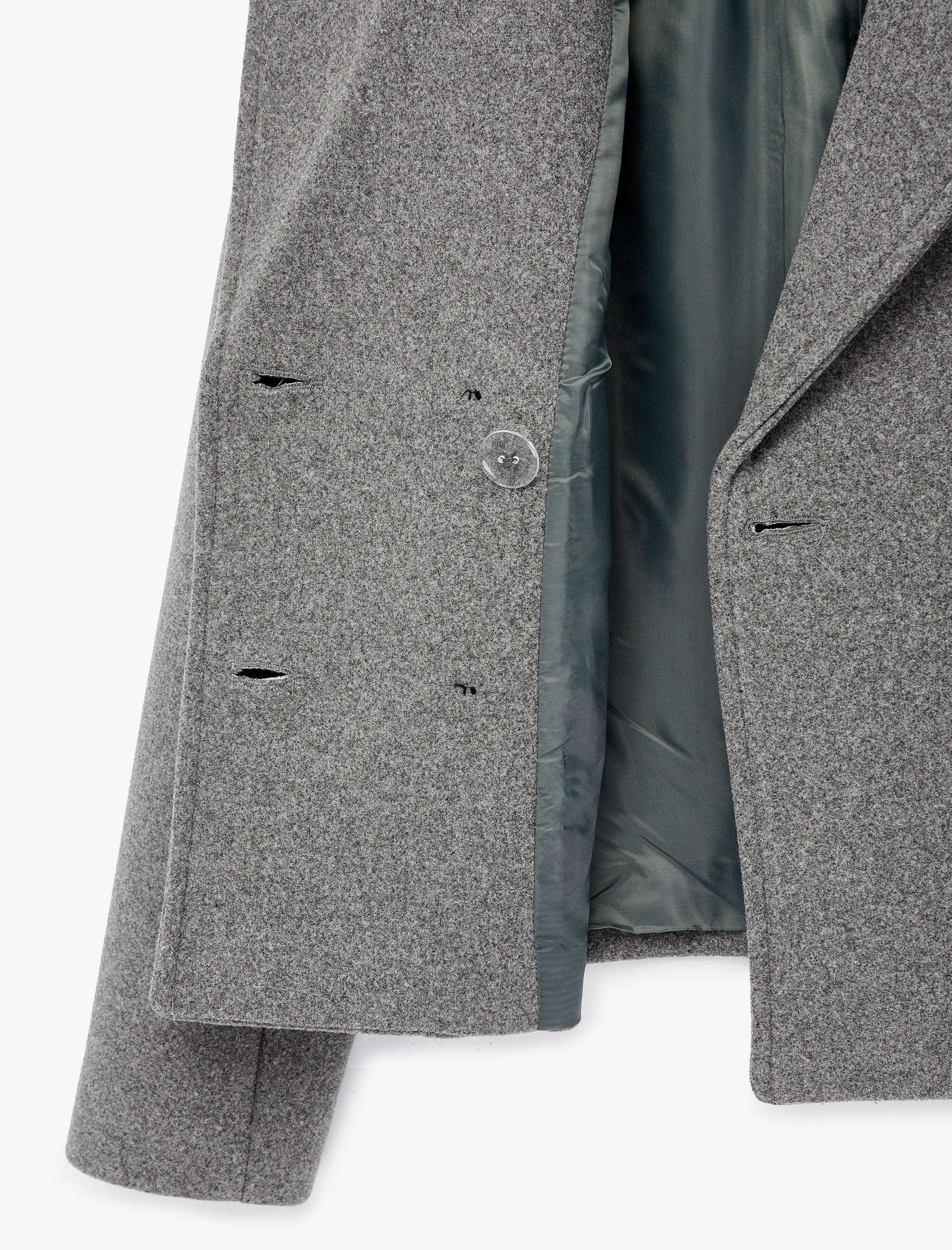   Uzun Kollu Düğmeli Cepli Kruvaze Kısa Kaşe Ceket