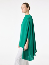 Dik Yaka 3/4 Yarasa Kol Oversize Saten Abiye Bluz