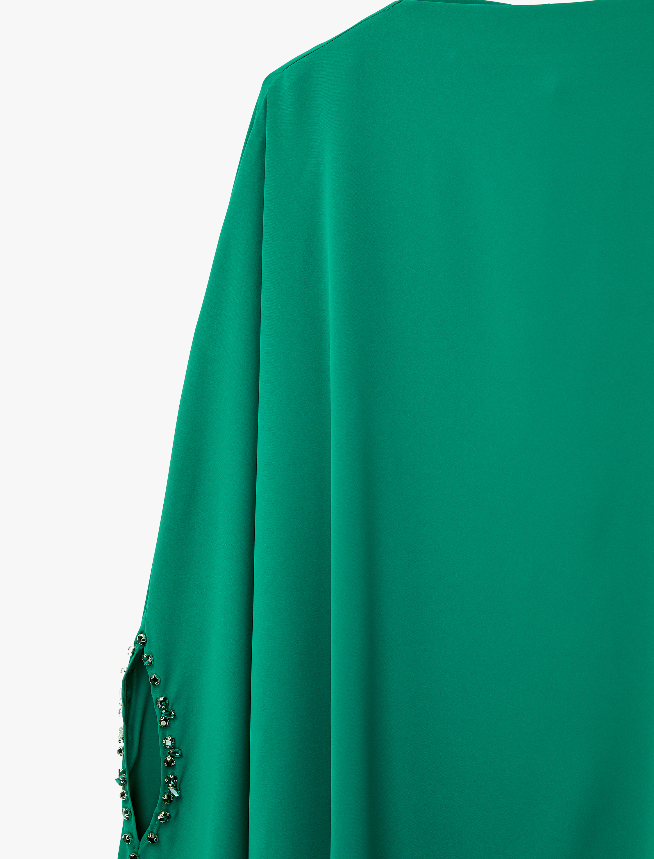   Dik Yaka 3/4 Yarasa Kol Oversize Saten Abiye Bluz