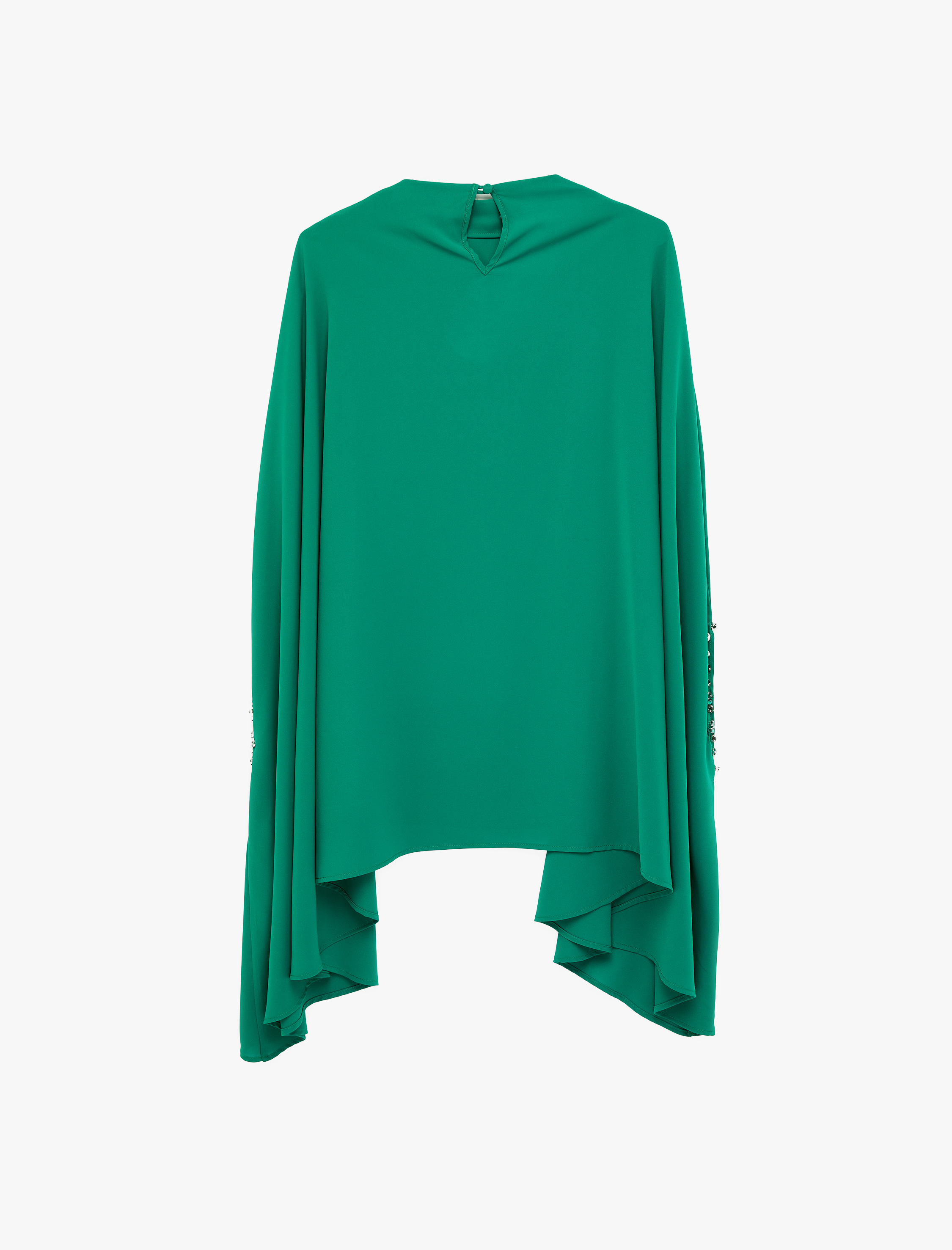   Dik Yaka 3/4 Yarasa Kol Oversize Saten Abiye Bluz