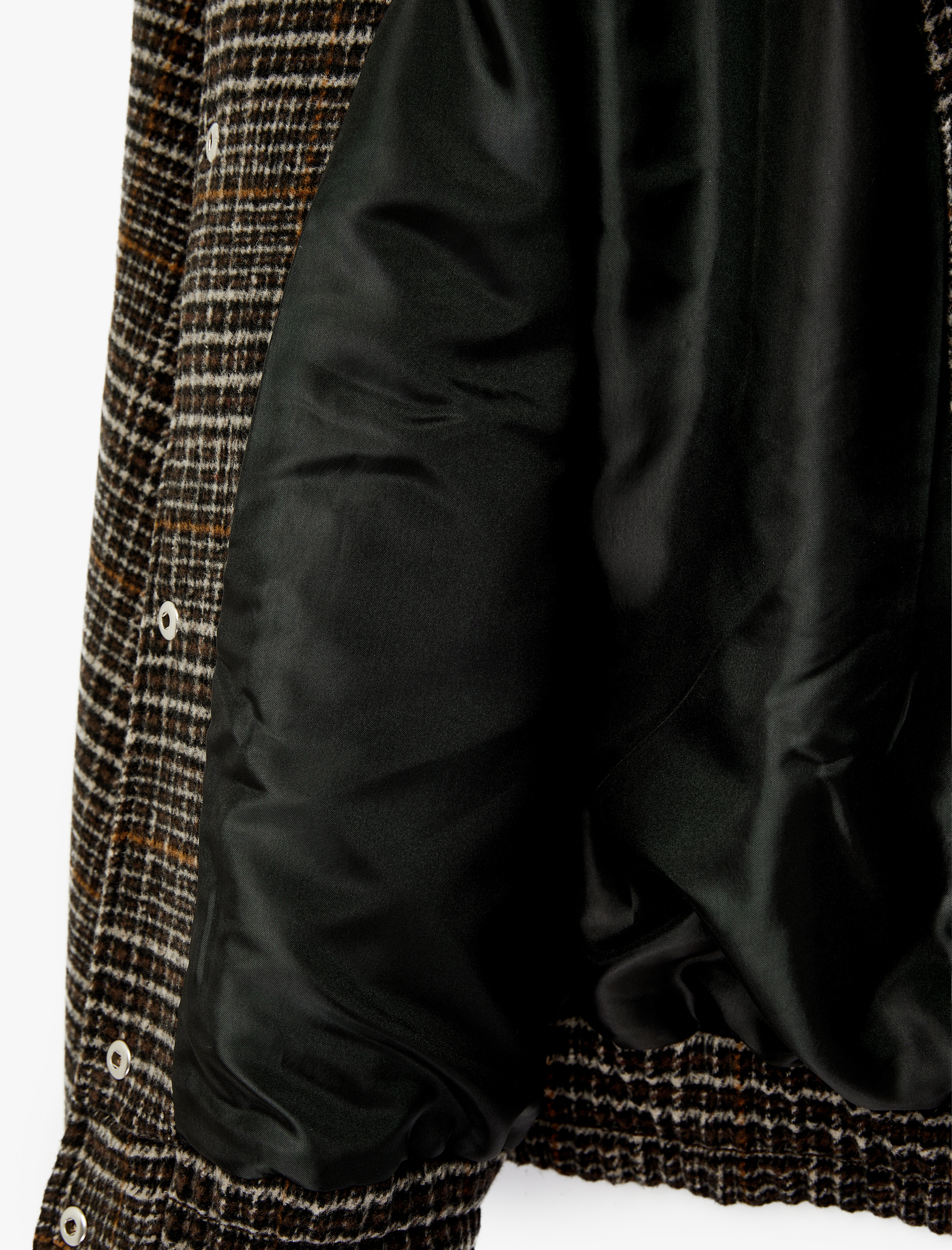   Düğmeli Cepli Suni Deri Yaka Detaylı Crop Ekose Bomber Ceket