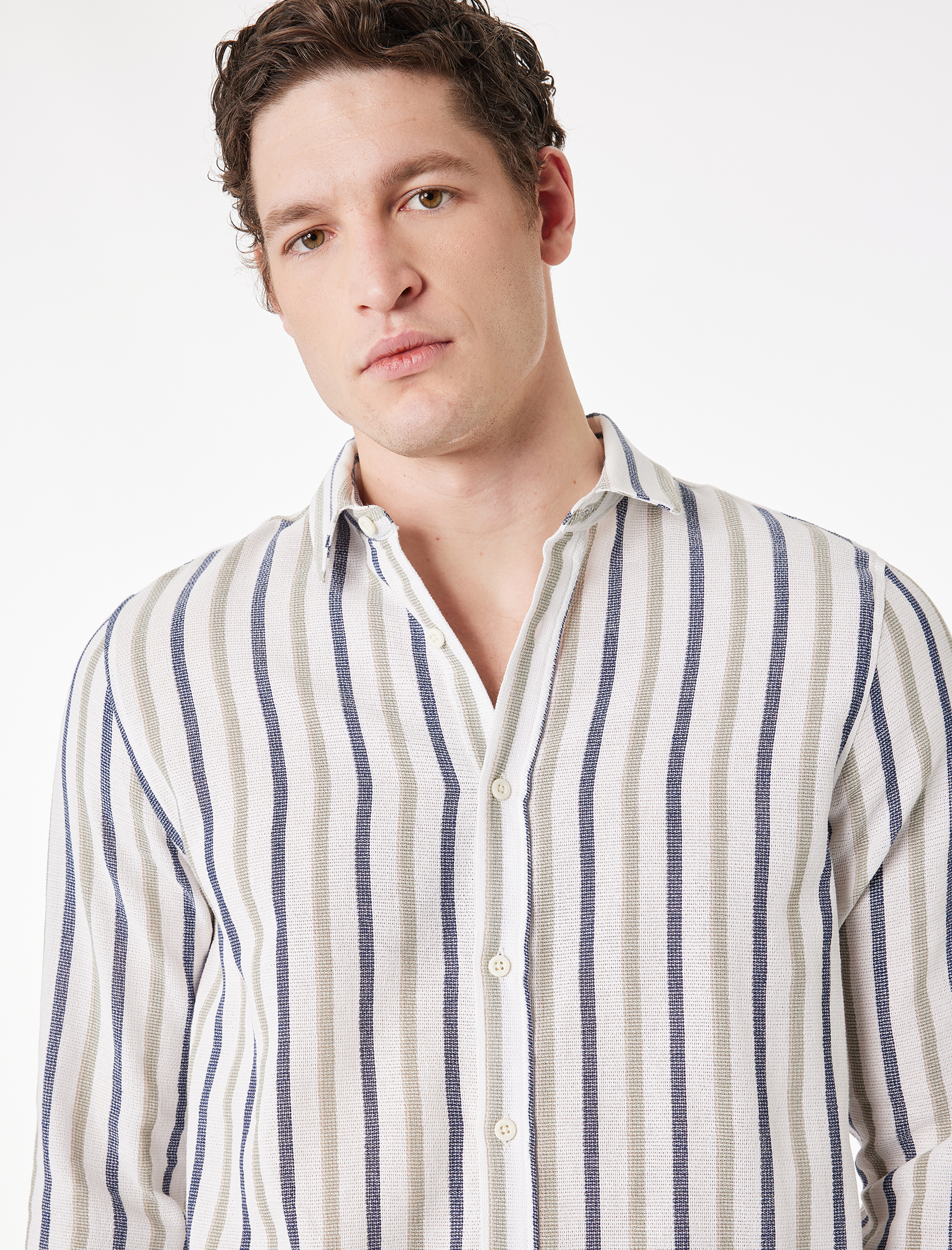   Regular Fit Uzun Kollu Pamuklu Klasik Yaka Çizgili Gömlek