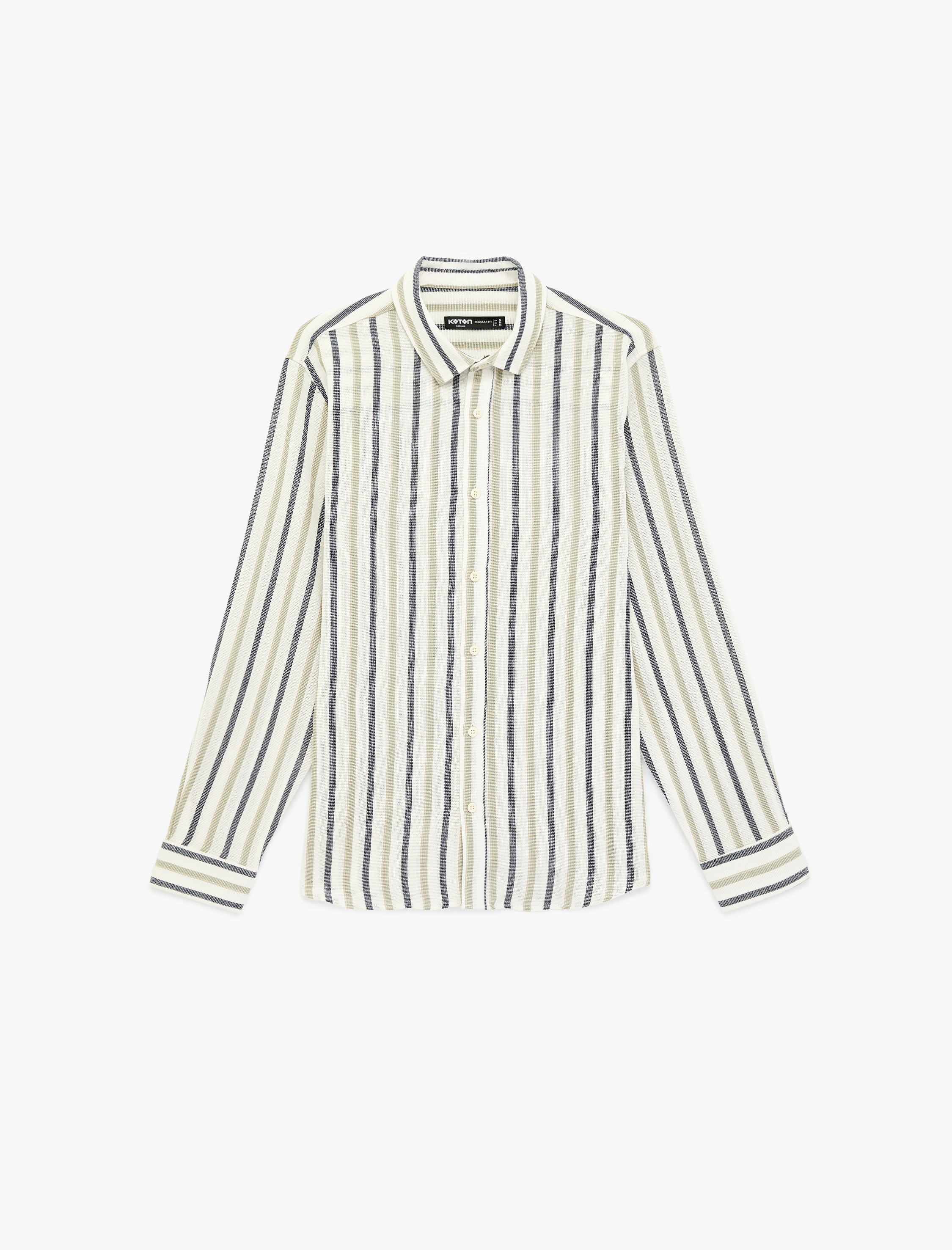   Regular Fit Uzun Kollu Pamuklu Klasik Yaka Çizgili Gömlek