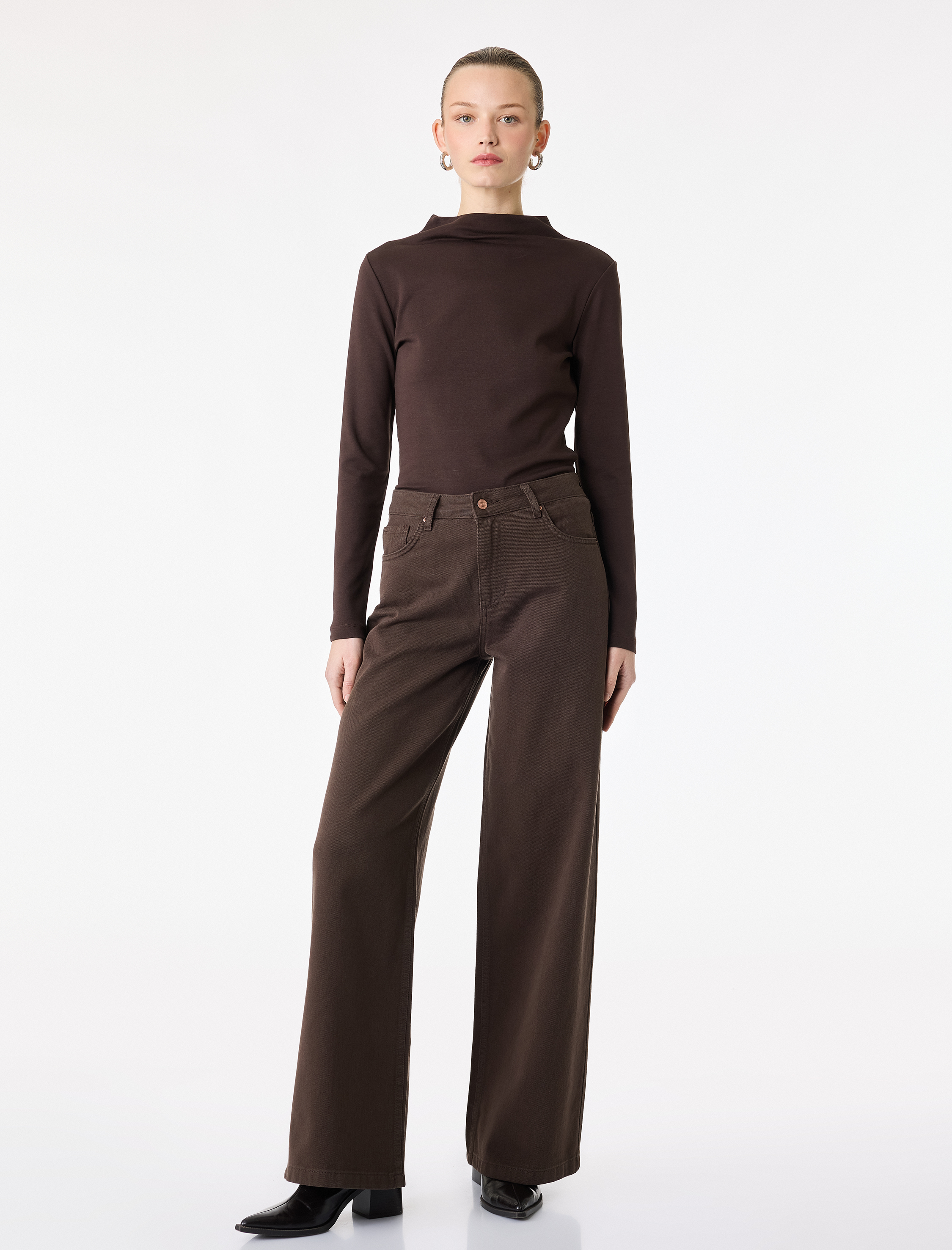   Slim Fit Pamuklu Uzun Kollu Hafif Dik Yaka Bluz