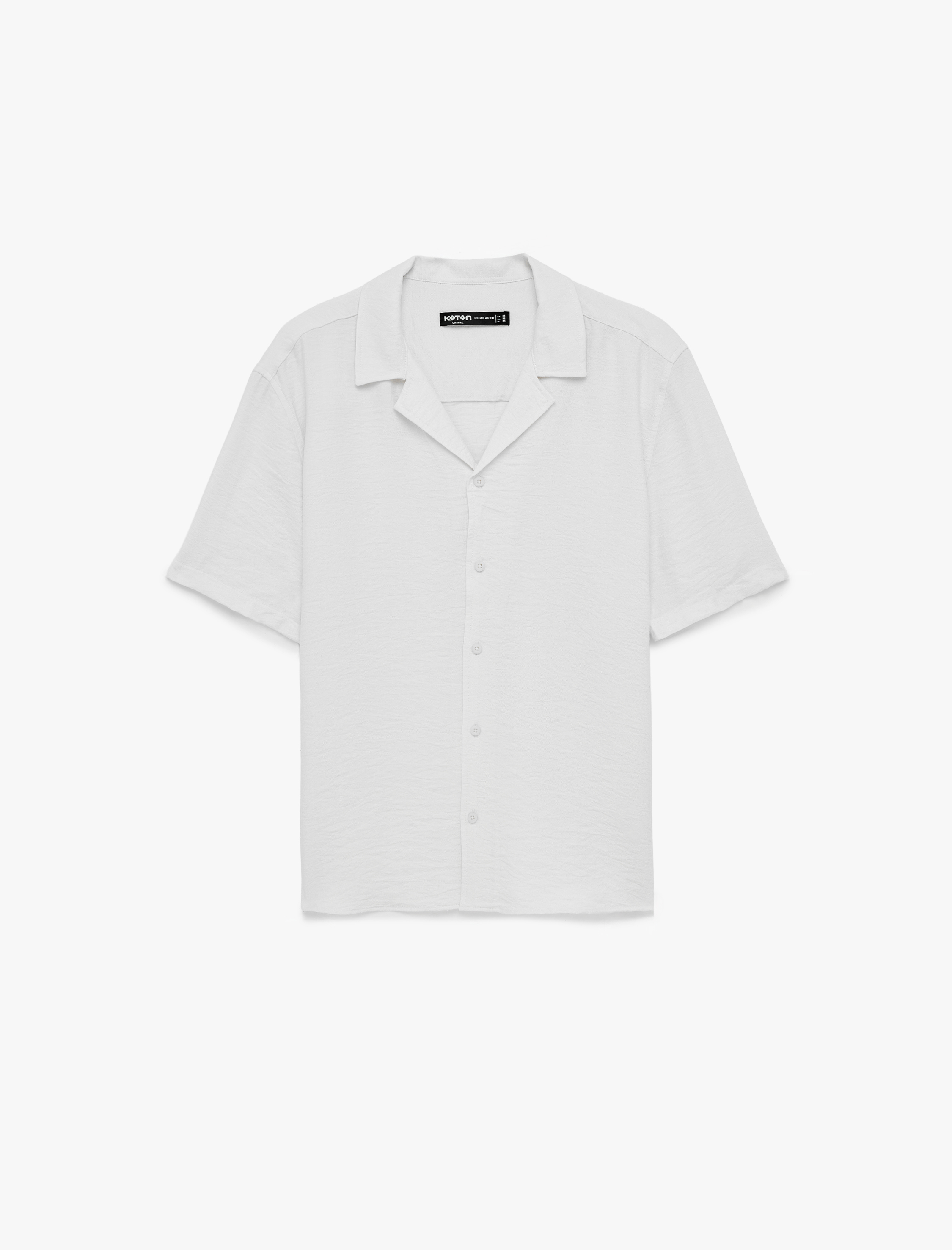   Regular Fit Kısa Kollu Dokulu Devrik Yaka Gömlek