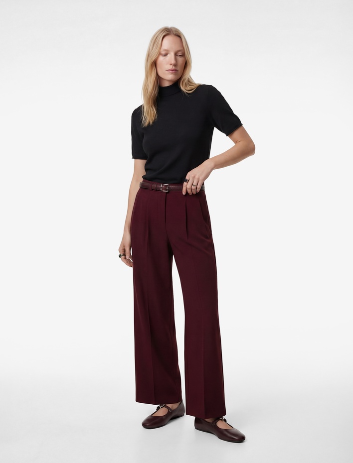  Cepli Pileli Kemerli Geniş Paça Kumaş Pantolon