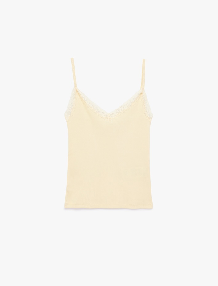  Dantel Detaylı V Yaka Kolsuz Pamuklu Atlet