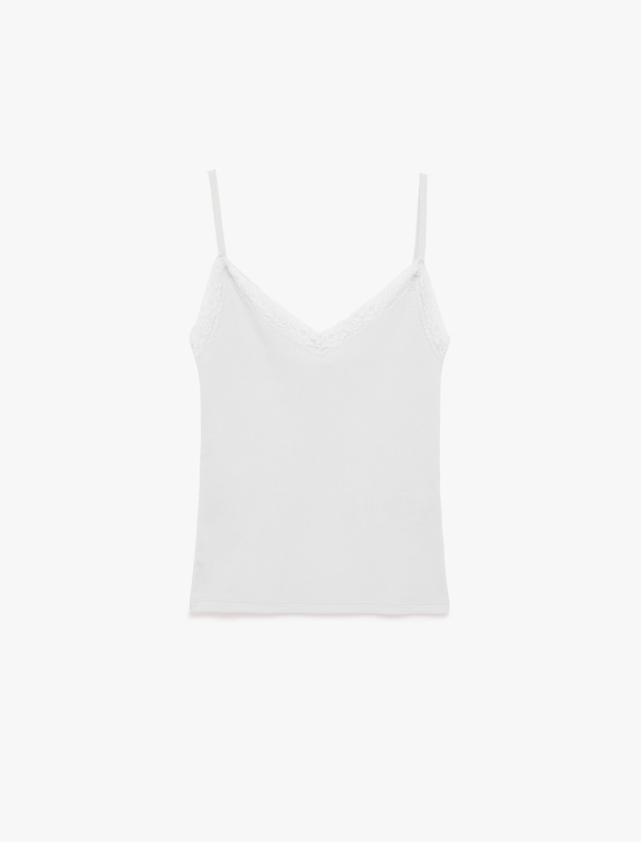  Dantel Detaylı V Yaka Kolsuz Pamuklu Atlet