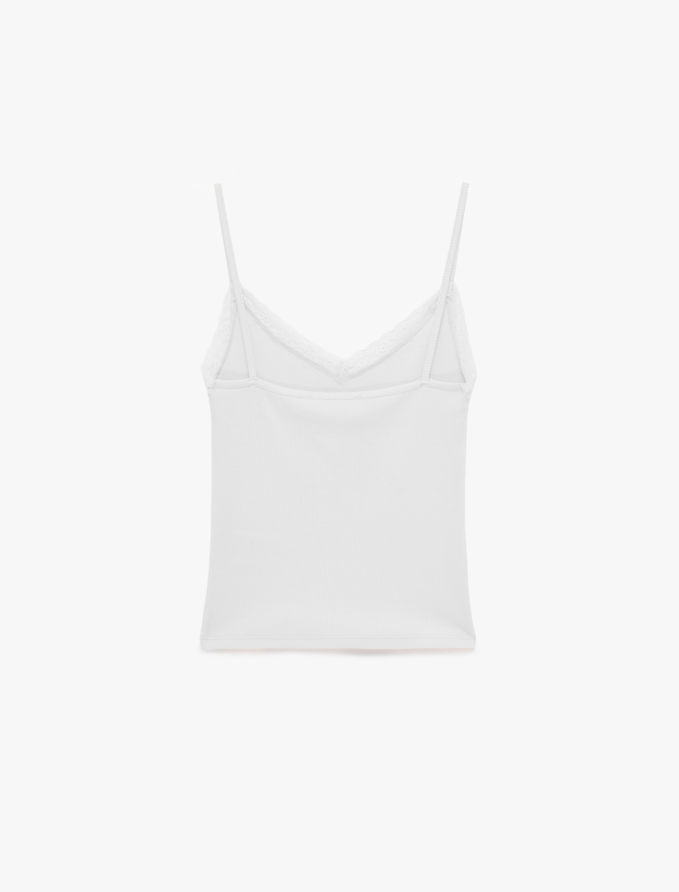   Dantel Detaylı V Yaka Kolsuz Pamuklu Atlet